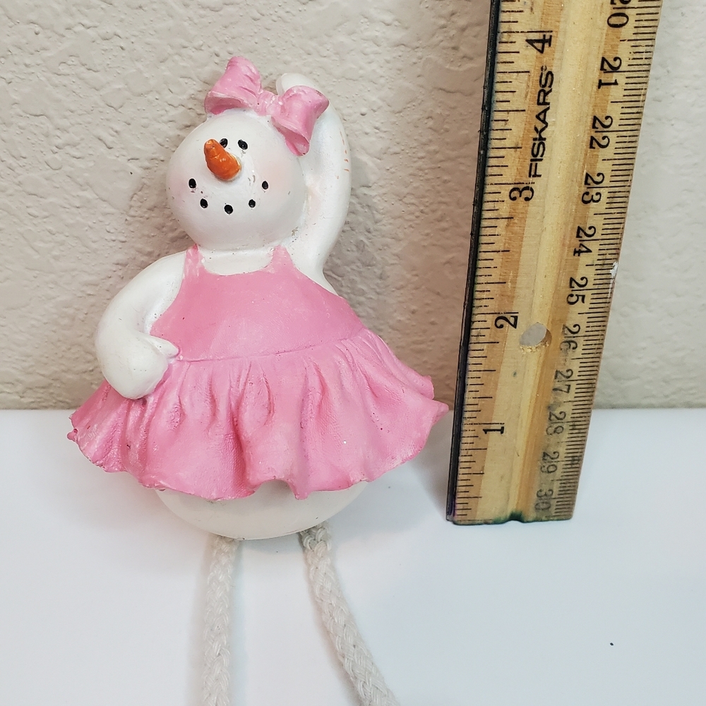 Resin Snowman Ballerina Pink‎ Tutu Bow Hanging Christmas Ornament 7"x 3"